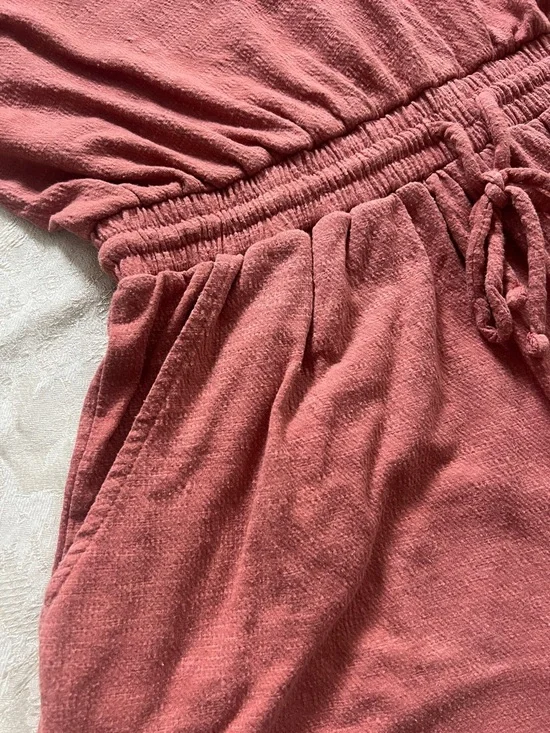 Nine West Rust Dusty Rose Romper Size L Puff Sleeve Elastic Waist Casual Summer - Picture 6 of 10